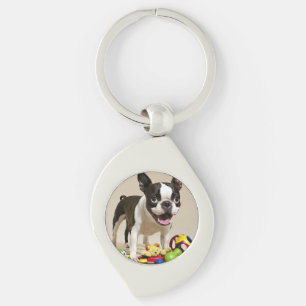 Boston Terrier Dog Playing with Toys Schlüsselanhänger