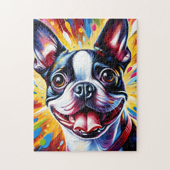 Boston Terrier Dog Portrait Akrylkkunstdruckhund (Vertikal)