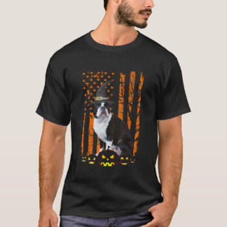 Boston Terrier Dog Pumpkin American Flag Hexal T-Shirt