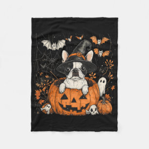 Boston Terrier Dog Pumpkin Halloween Erntedank Fleecedecke