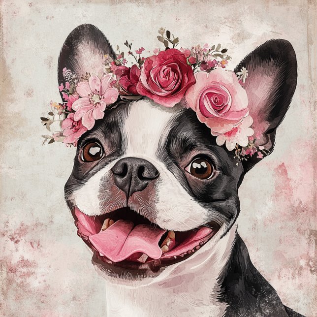 Boston Terrier Dog Red Floral Tasche (Von Creator hochgeladen)