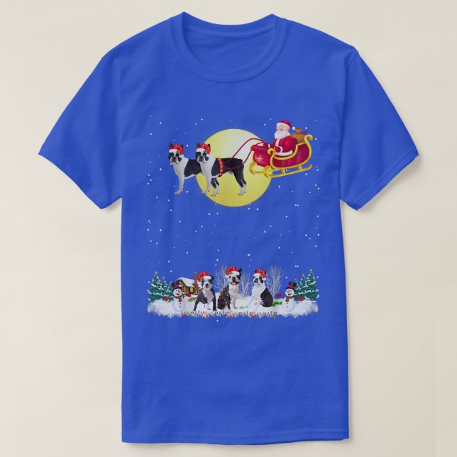 Boston Terrier Dog Reindeer Dog Lights Christmas L T-Shirt (Design vorne)