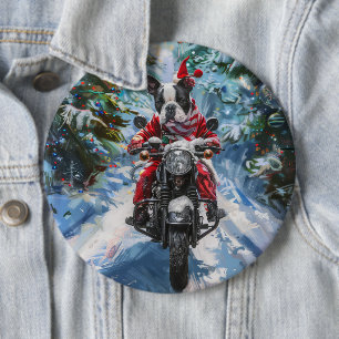Boston Terrier Dog Riding Motorrad Weihnachten Button