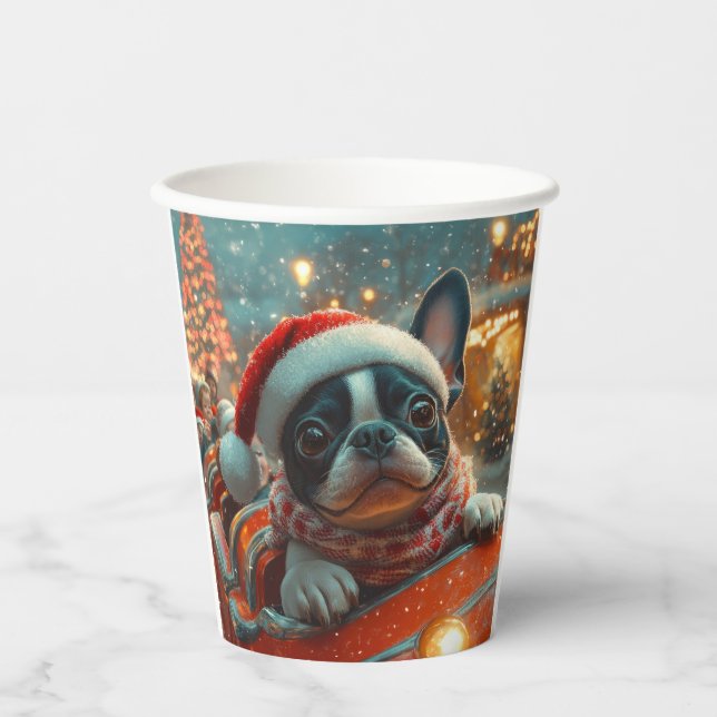 Boston Terrier Dog Roller Untersetzer Weihnachten Pappbecher (Vorderseite)