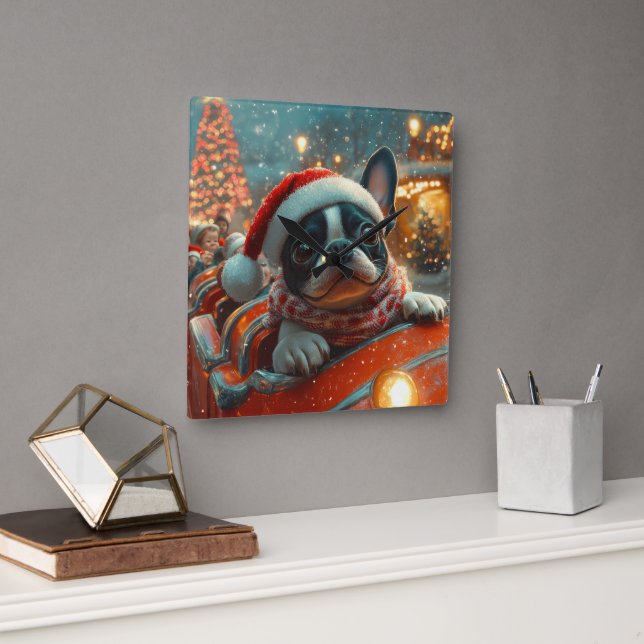 Boston Terrier Dog Roller Untersetzer Weihnachten Quadratische Wanduhr (Büro)
