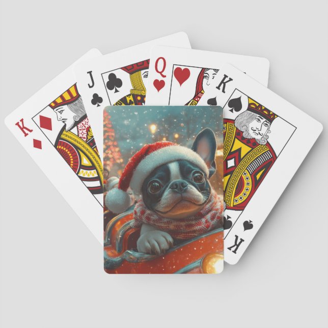 Boston Terrier Dog Roller Untersetzer Weihnachten Spielkarten (Rückseite)