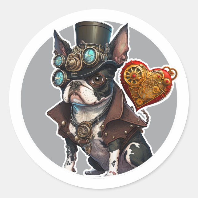 Boston Terrier Dog Runder Aufkleber (Vorderseite)