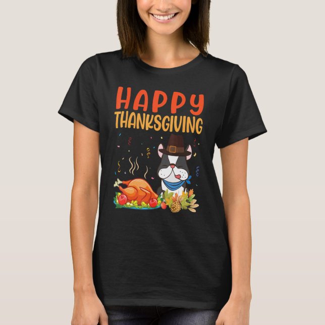 Boston Terrier Dog schauen Türkei Fleisch glücklic T-Shirt (Vorderseite)