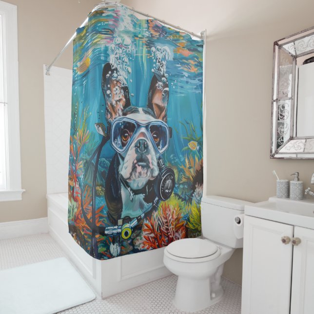 Boston Terrier Dog Scuba Diving Underwater Duschvorhang (Beispiel)