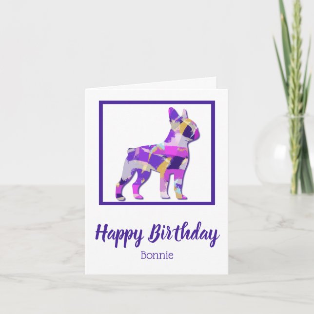 Boston Terrier Dog Silhouette Niedlich Lila PY&B Karte (Vorderseite)