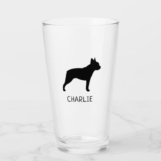 Boston Terrier Dog Silhouette Personalisiert Glas (Vorderseite)