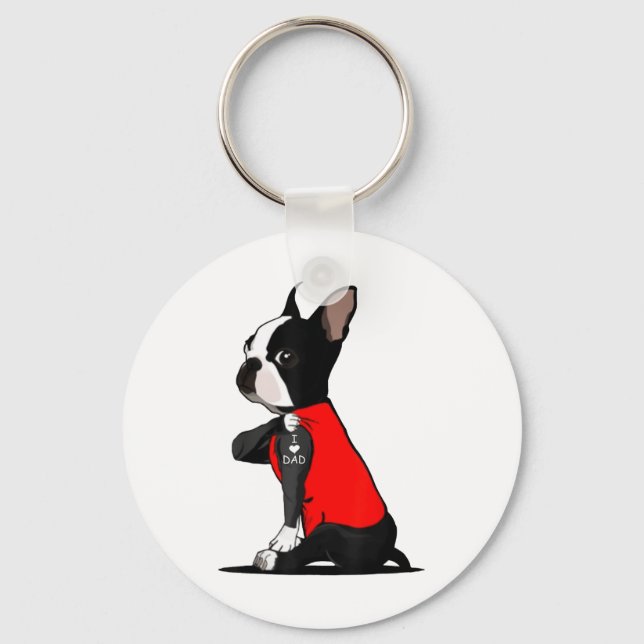 Boston Terrier Dog Tattoo I Liebe Vater Familie Fu Schlüsselanhänger (Vorderseite)