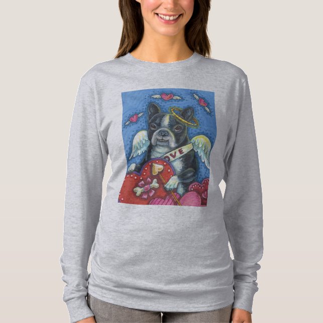 Boston Terrier, DOG VALENTINE LONG SLEEVE T SHIRT (Vorderseite)