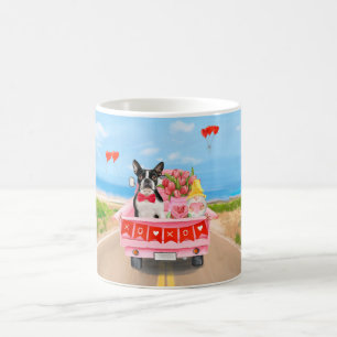 Boston Terrier Dog Valentine's Day Truck Hearts Kaffeetasse