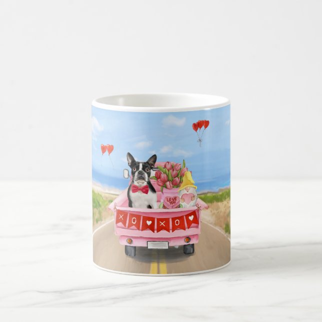 Boston Terrier Dog Valentine's Day Truck Hearts Kaffeetasse (Mittel)