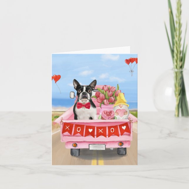Boston Terrier Dog Valentine's Day Truck Hearts Karte (Vorderseite)