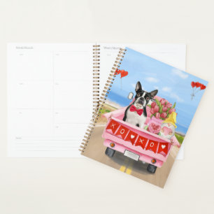 Boston Terrier Dog Valentine's Day Truck Hearts Planer