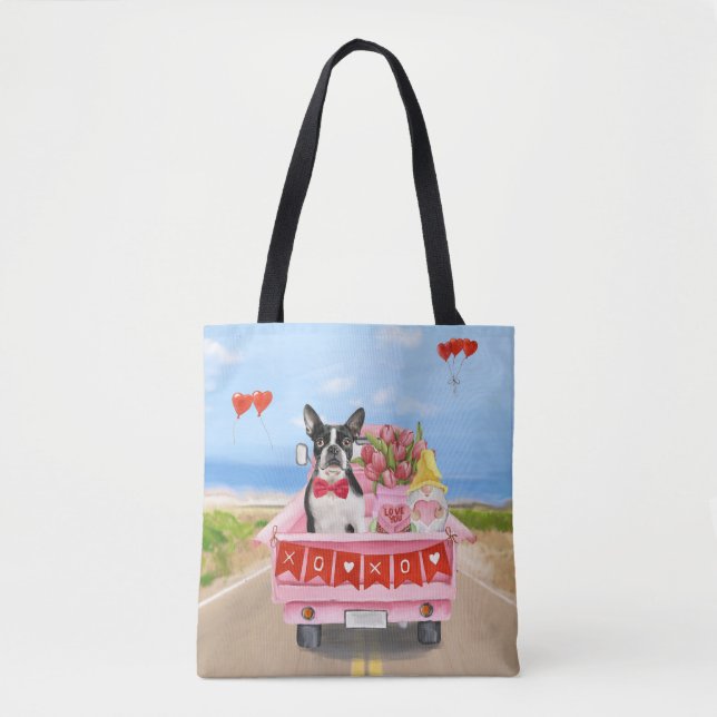 Boston Terrier Dog Valentine's Day Truck Hearts Tasche (Vorderseite)
