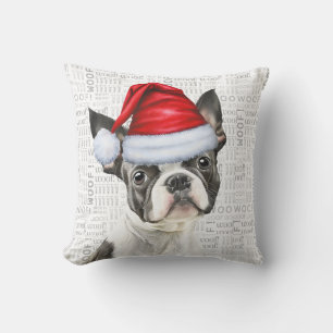 Boston Terrier Dog Watercolor Weihnachten Kissen