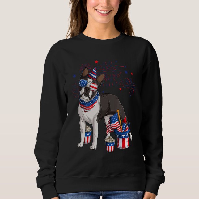 Boston Terrier Dog Wearing 4th of July Sunglasses  Sweatshirt (Vorderseite)