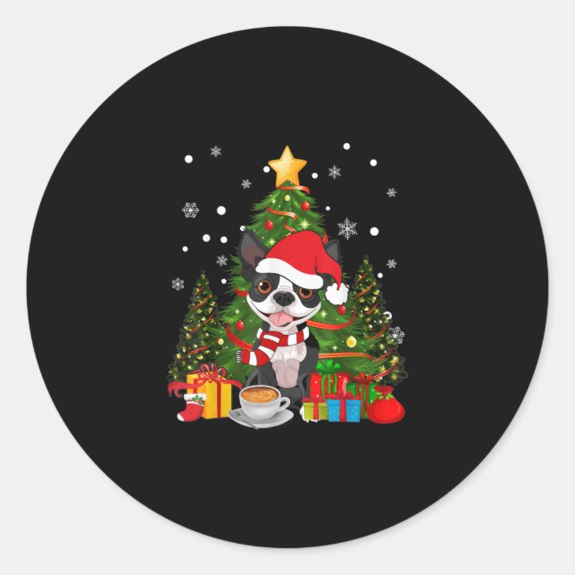Boston Terrier Dog Weihnachten ist Geschenk Kaffee Runder Aufkleber (Vorderseite)