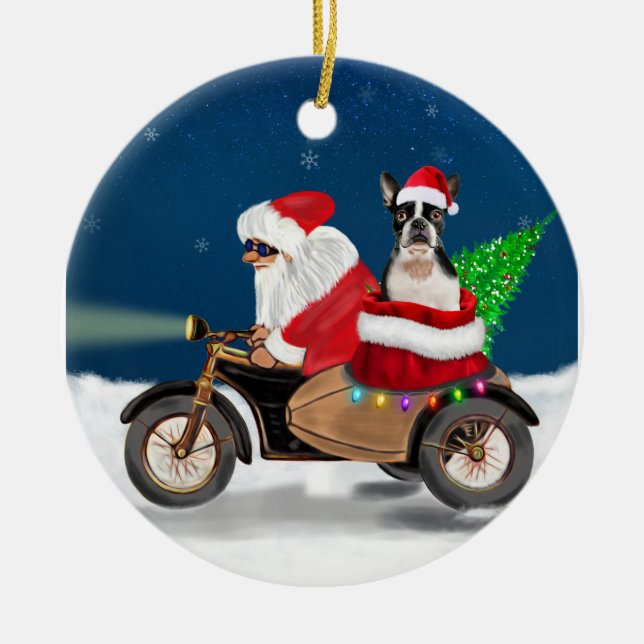 Boston Terrier Dog Weihnachtsmann  Keramik Ornament (Vorne)
