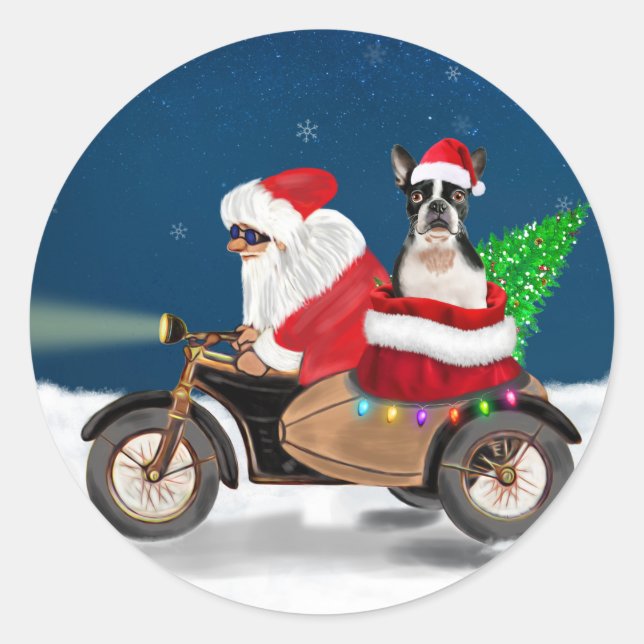 Boston Terrier Dog Weihnachtsmann Runder Aufkleber (Vorderseite)