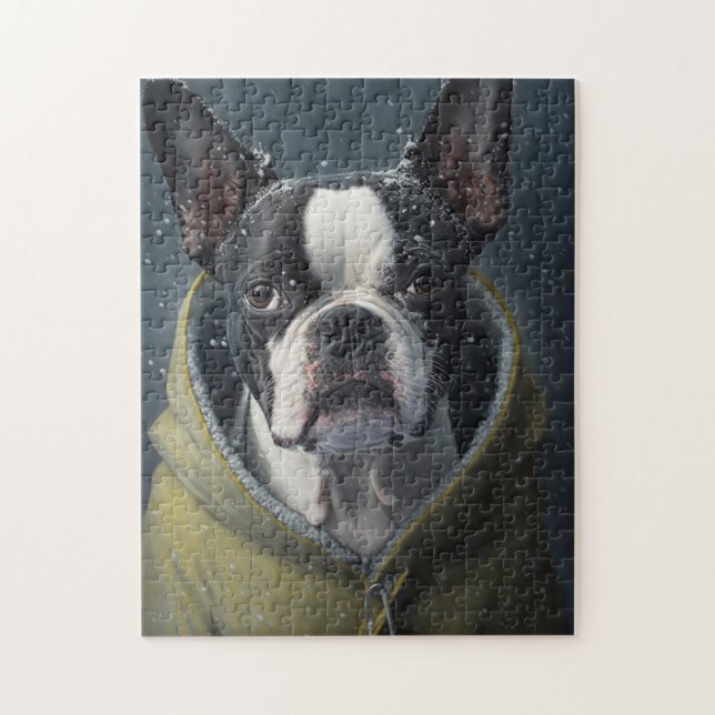 BOSTON TERRIER Dog Winter (Vertikal)