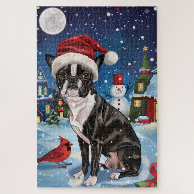 Boston Terrier Dog Winter Wonderland Weihnachtsfre (Vertikal)