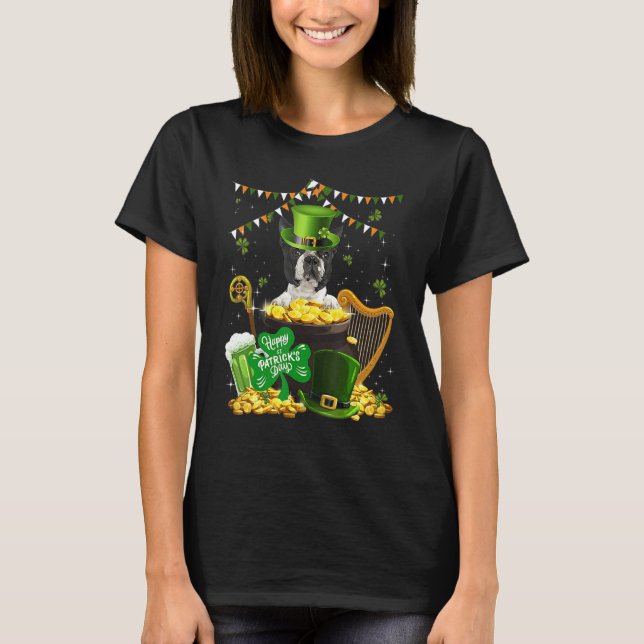 Boston Terrier Dogs Funny Irish Kleeblatt St Patri T-Shirt (Vorderseite)