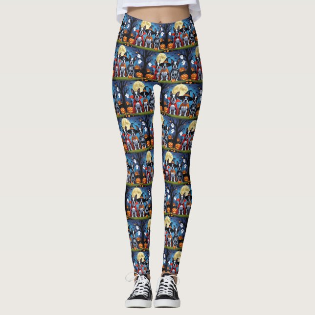 Boston Terrier Dogs Pumpkin Halloween Funny Leggings (Vorderseite)