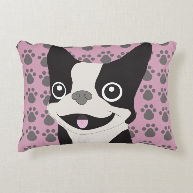 Boston Terrier, Dusty Pink Dekokissen (Vorderseite)