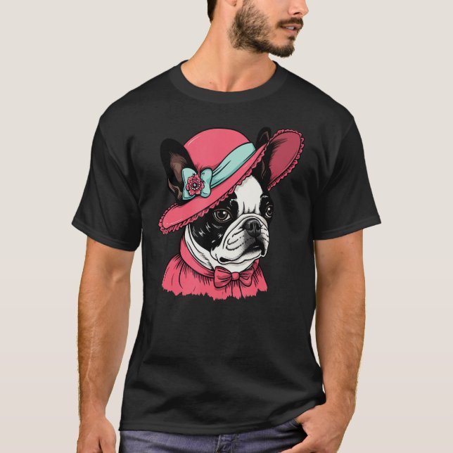 Boston Terrier English Lady Funny Dog Viktorianisc T-Shirt (Vorderseite)