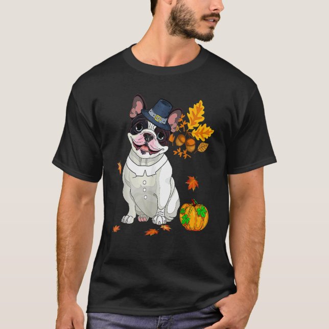 Boston Terrier Erntedank Costume Pilgrim Türkei T-Shirt (Vorderseite)