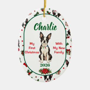 Boston Terrier Erstes Weihnachten Benutzerdefinier Keramik Ornament