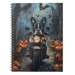 Boston Terrier fährt Motorrad Halloween Gruselig Notizblock