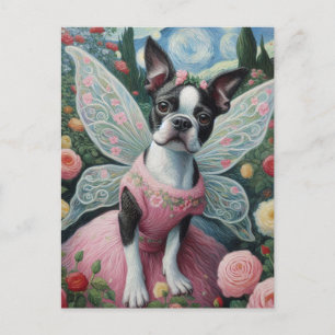 Boston Terrier Faia im Blumengarten Postkarte