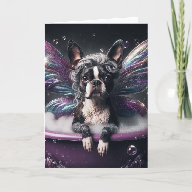 Boston Terrier Fairy in der Lila Badewanne Karte (Vorderseite)