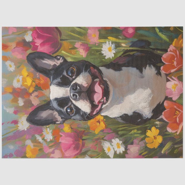 Boston Terrier - Farbenfrohe Wildblume Seidenpapier (Vorderseite)