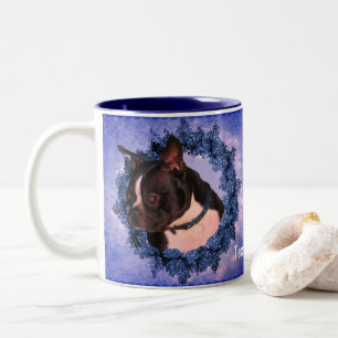 Boston Terrier Floral Wreath Personalisiert Zweifarbige Tasse