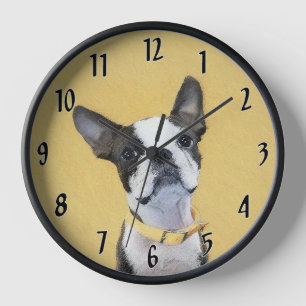 Boston Terrier Gemälde - Süße originelle Hundekuns Uhr