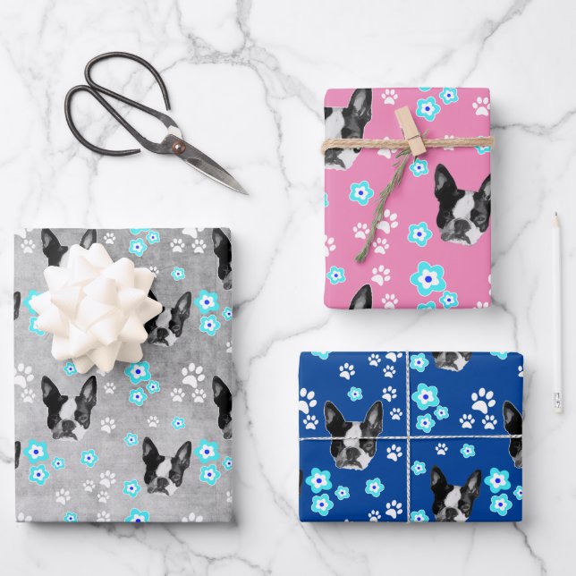 Boston Terrier Geschenke, Zubehör und Geschenkpapier Set (Vorderseite)