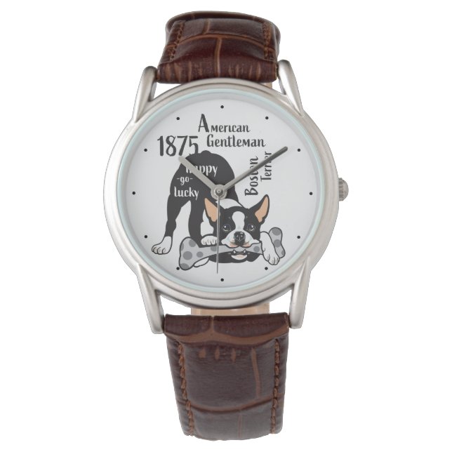 Boston Terrier. Glück glücklich gehen Armbanduhr (Vorderseite)
