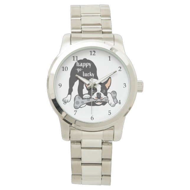 Boston Terrier. Glück glücklich gehen Armbanduhr (Vorderseite)