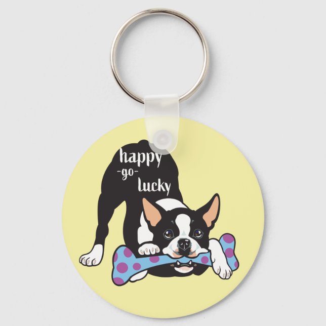 Boston Terrier. Glück glücklich gehen Schlüsselanhänger (Vorderseite)
