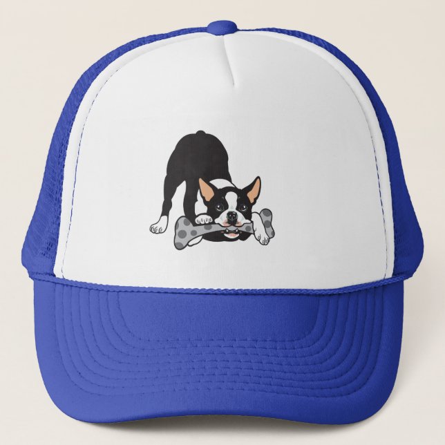 Boston Terrier. Glück glücklich gehen Truckerkappe (Vorderseite)