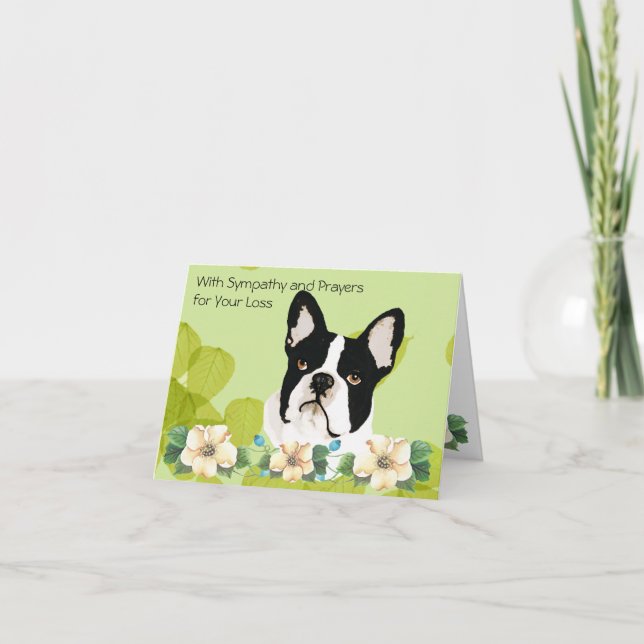 Boston Terrier, grünes Blatt mit Blumen Karte (Vorderseite)