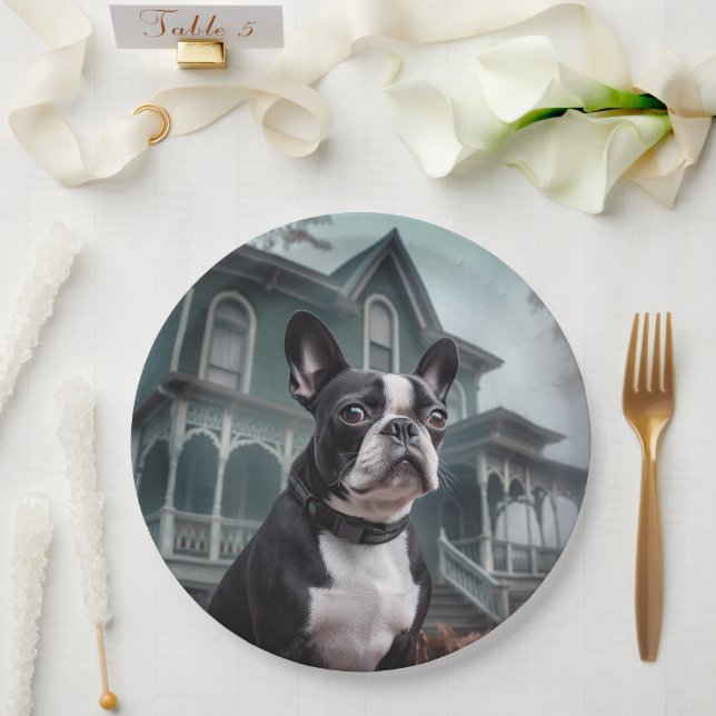 Boston Terrier Halloween Beängstigend Pappteller (Hochzeit)