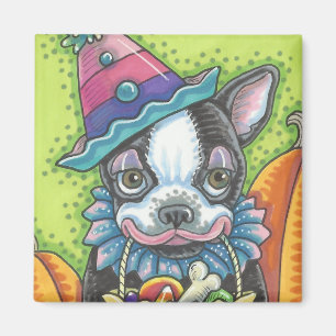 BOSTON TERRIER HALLOWEEN CLOWEN, DOG MAGNET Square