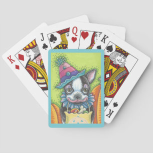 BOSTON TERRIER HALLOWEEN CLOWN, HUNDE SPIELKARTEN